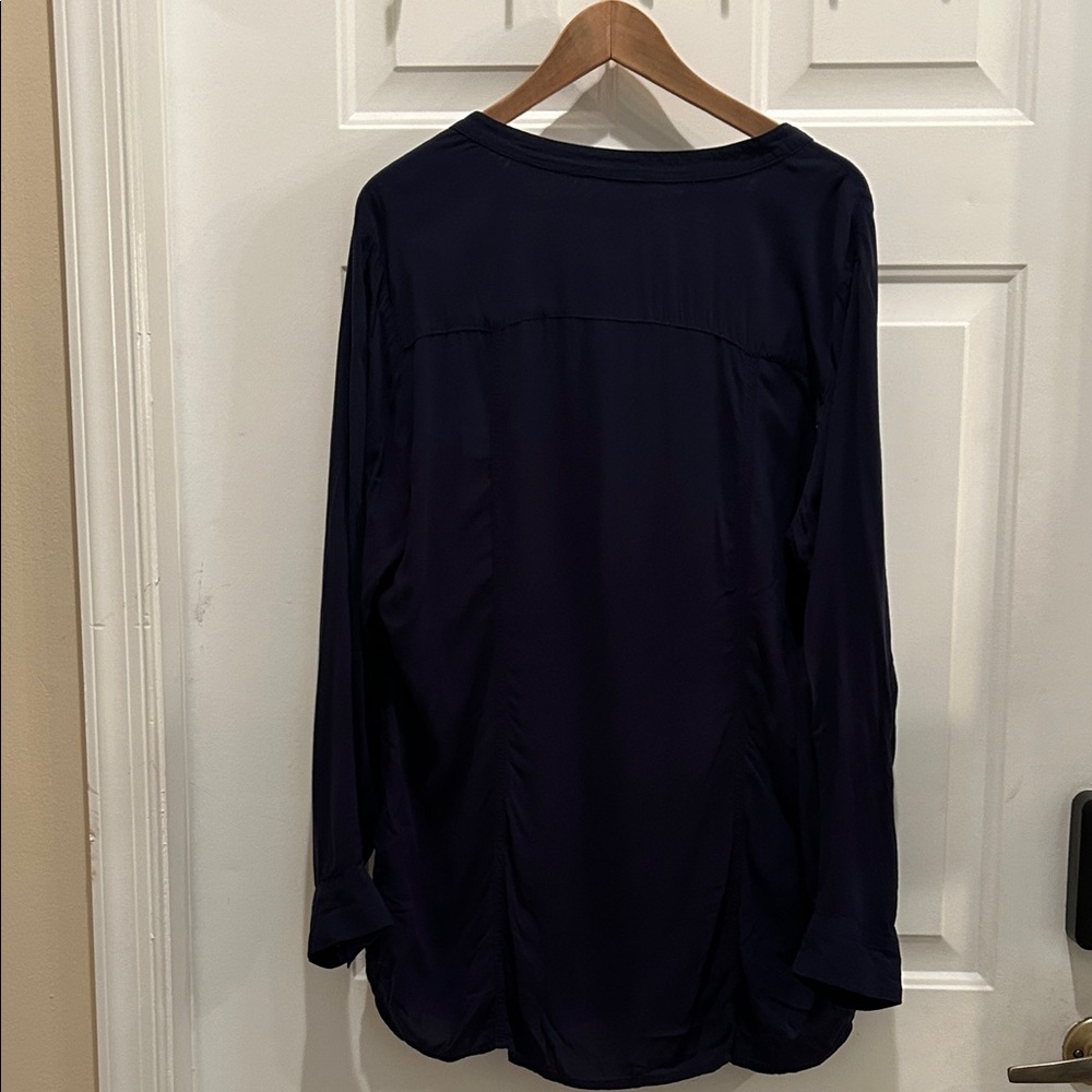 H&M Dark Blue Ruffle Button-Up Blouse - Picture 3 of 3